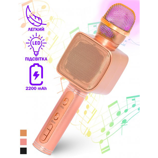 Караоке мікрофон Magic Karaoke YS-68 Bluetooth колонка 2в1 з голограмою LED підсвічуванням, відлунням мембрани низьких частот, бездротовий. Колір: рожевий